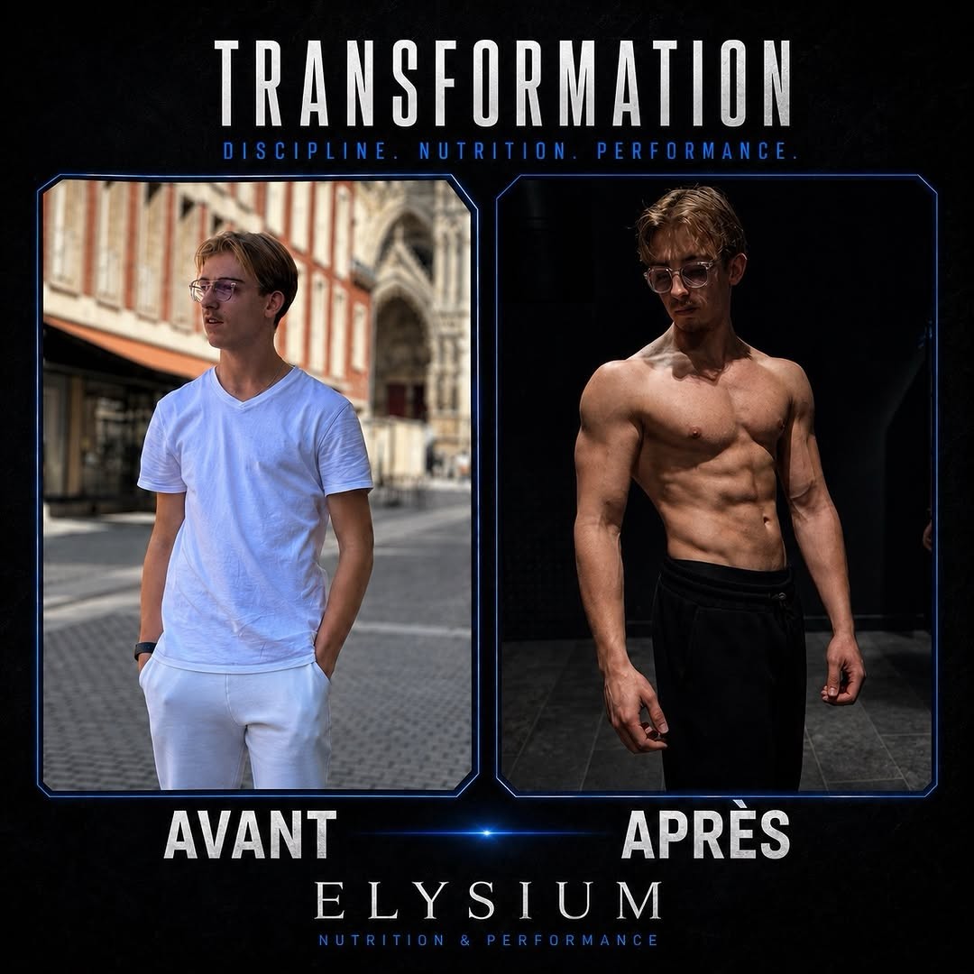 Avant / après, jeune homme de 19 ans, de 63 à 73 kg